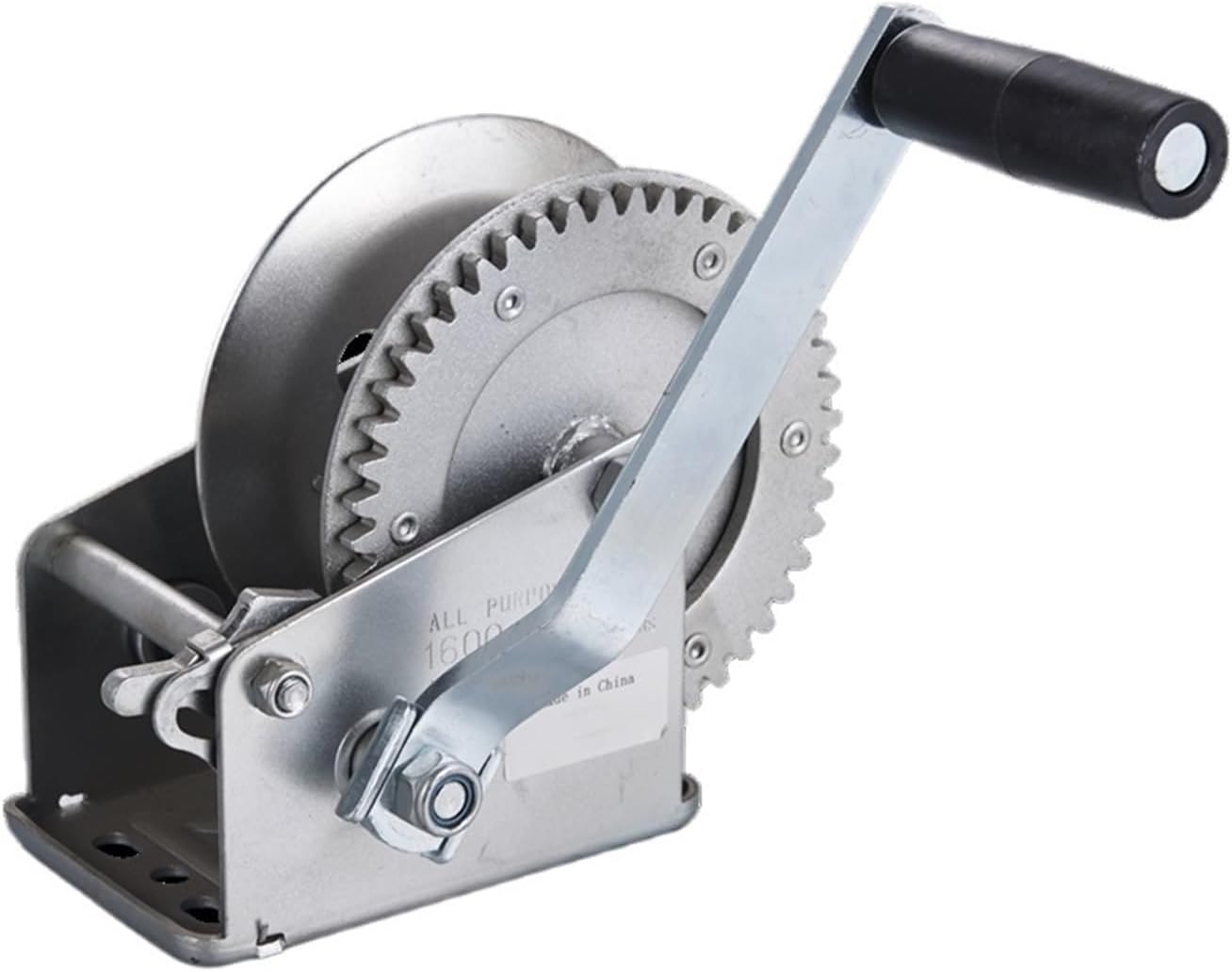 Manual Hand Winch, 1600Lbs Black Hand Manual Winch, Windlass Capstan Boat Trailer Winch with Webbing Strap Anchor Winch for Trailer, Boat 1C(B-10M Cable 1600Pounds)