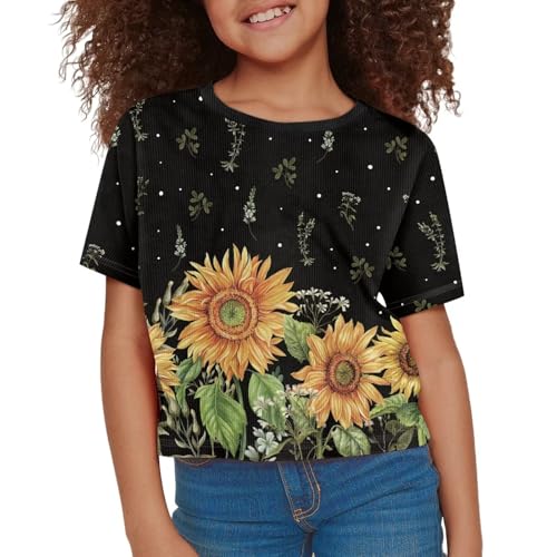 Image of Cute Crop Tops for Girls Short Sleeve Summer T Shirts Fashion Graphic Tees Crew Neck Pullover Tee 5-14 Years