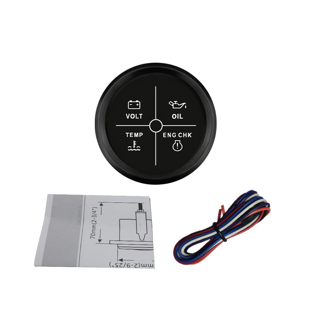 Misuratore di allarme motore universale 4LED 2"(52mm) 12V 24V con retroilluminazione per trattori moto