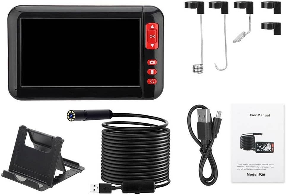 Industrial 1080P, 4.3 Inch Screen 8mm Inspection Camera, Borescope Snake Pipe Mirror P20-2M Soft Cable HD
