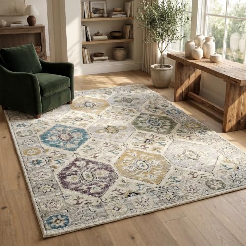 Rug Branch Tapis lavable Jinan, 4' x 6', beige et gris