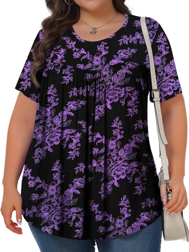 Image of Tencede Womens Plus Size Tops Tunic Short Sleeve Crew Neck Shirts Casual Soft Blouse 1X-5X
