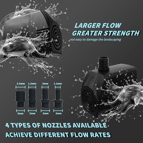 AMAS Beauty 100W 4500L/H Submersible Pond Pump - Ultra Quiet 100W, Dry Run Protection, Adjustable Fountain Nozzles for Fish Ponds, Waterfalls, Aquariums & Flood Drainage (3m Hose, 240V,4 Nozzles) - Image 4