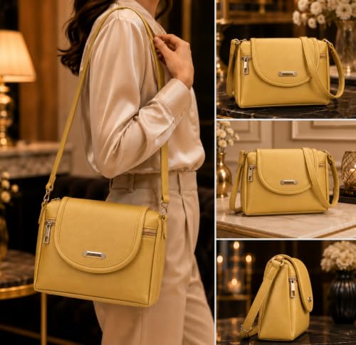 Image of J I ACCESSORIES Women's Stylish Crossbody Sling Bag - Elegant PU Leather Small Shoulder Purse with Adjustable Strap - Casual & Travel Handbag