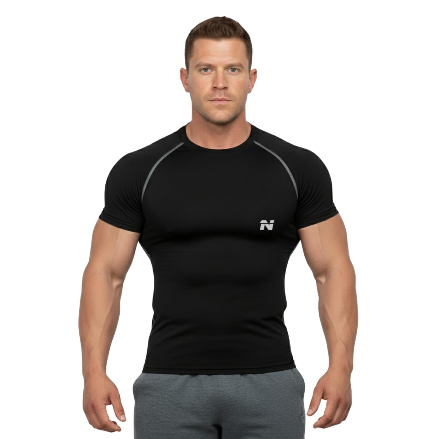 NINQ Half Sleeve Compression T-Shirt - Men's Athletic & Sports Tights for Fitness