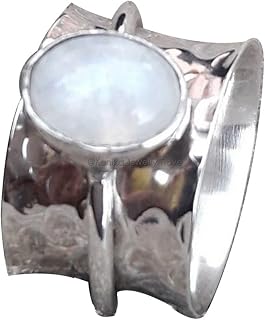 Hammered Spinner Ring Moonstone Spinner Band Ring, Solid 925 Sterling Silver Ring, Gift Ring for Valentines Day, Thumb Ring Mother's Day Gift (moonstone, Size 7)