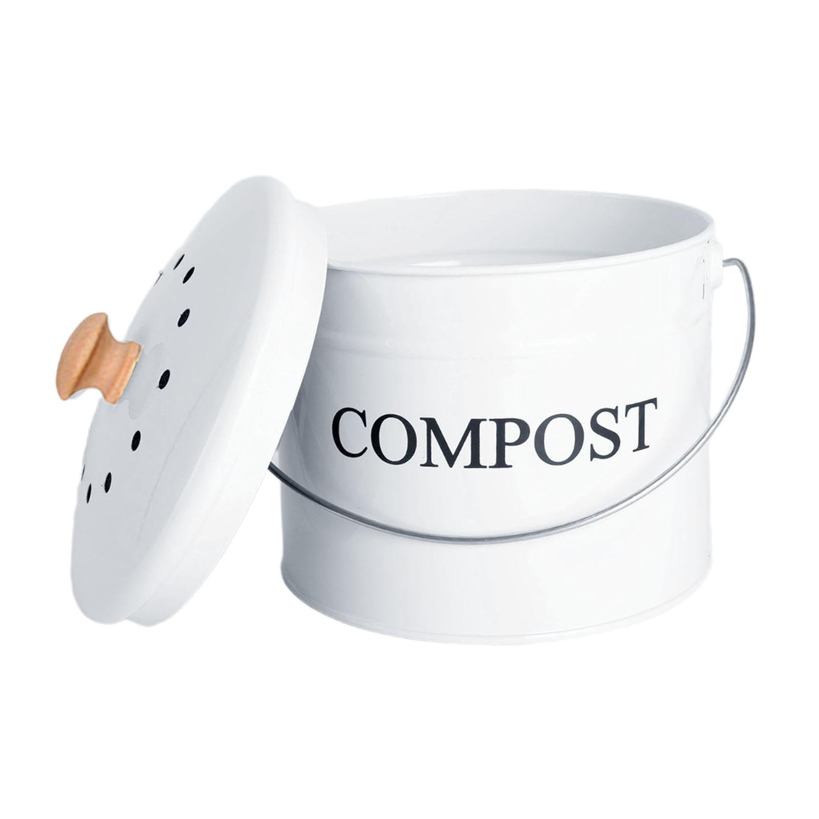 Compost de Cuisine, Seau Facile à Nettoyer pour Le Recyclage Des Déchets, Filtre Intégré et Comptoir, Blanc