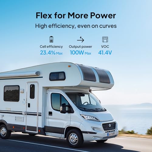 Image of BLUETTI 2 100W Flexible Solar Panels for RVSolar 48V System, 23.4% High Efficiency, 240 Bendable, IP67 Solar Panel for RVs, Camping, Marine, Curved Surfaces