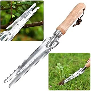 Wooden handle Manual Weeder Tool, Stainless Steel Weeder with Measure, Mower Tool, Weed Puller,Weeder Shovel for Garden Digging Transplanting Weeding Grass