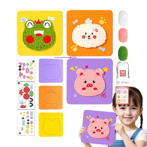 Kit de muñecas de coser, Kit de artesanía de costura de animales | Planjete juego de arte de artesanía de animales con pegatinas,Actividad educativa hecha a mano divertida, haz tu propia muñeca de dib