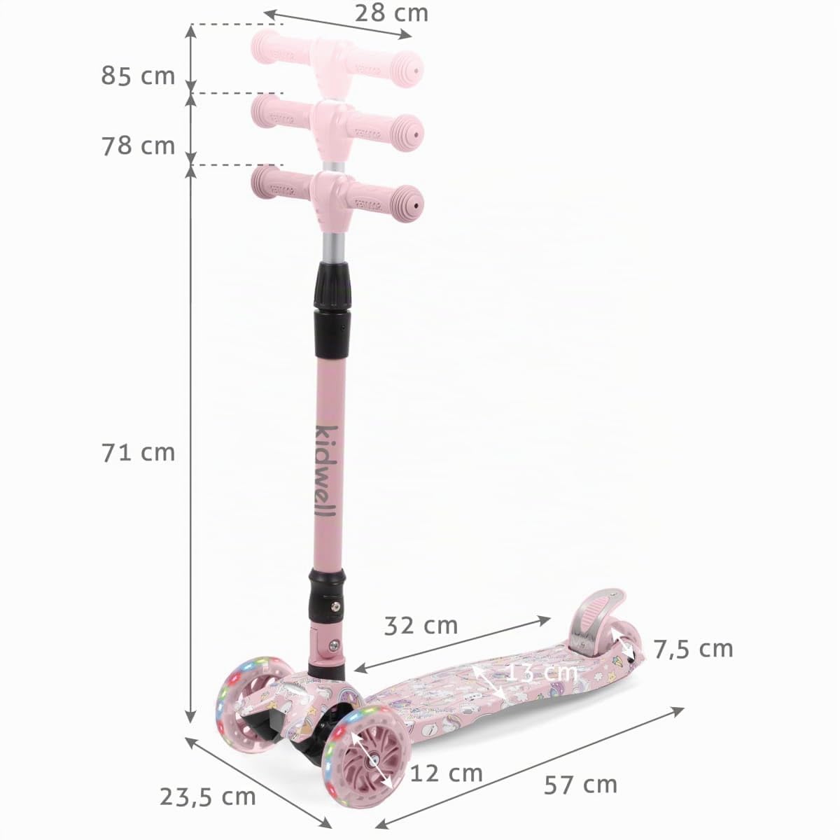 COIL Patinete infantil, patinete de tres ruedas, patinete de equilibrio de triciclos, ruedas de ciudad, rodamientos ABEC-7, 3 niveles de ajuste del volante, ruedas LED