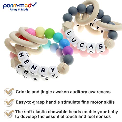 Customizable Baby Keepsake Rattles With Name, Personalized Hand Grip Shaker For Infant Early Learning, Handmade Silicone Bead For Girls And Boys (Light Pink) #TOP3