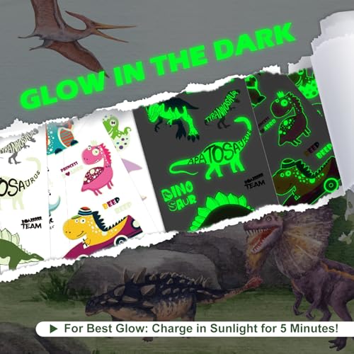 Leesgel Dinosaurios Tatuajes Temporales Niños, 20 Hojas Luminoso Tatuajes Niños Tatuajes Dinosaurios para Detalles Cumpleaños Niños, Rellno Piñata Fiesta Regalos Dinosaurio Cumpleaños Infantil