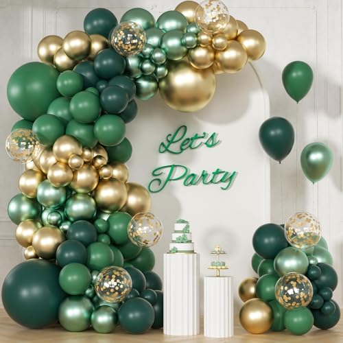 Image of Green Balloon Garland Arch Kit with Dark Emerald Green Gold Balloons