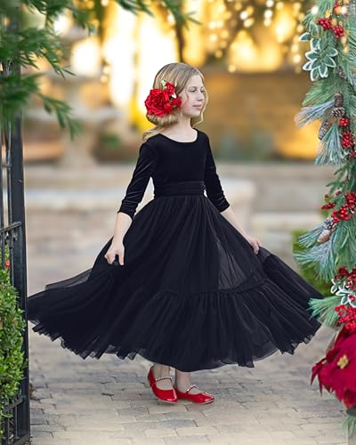 Flower Girl Dress Girls Velvet Dress Fall Winter Toddler Tulle Princess Dresses for Wedding Christmas Party3