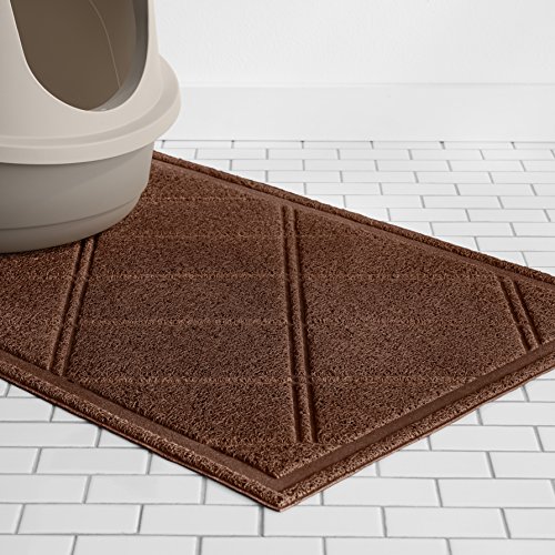Image of Amazon Basics Less-Mess Cat Litter Box Mat, 24 inch x 35 inch, Unscented, Brown 1 Count (Pack of 10)