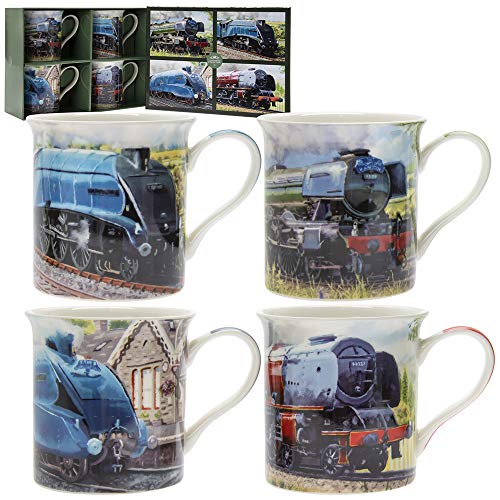 Lesser & Pavey Classic Trains Mugs Set of 4 | Ceramic Coffee Mugs Set for Home or Work | Premium Design Mugs Set for All Occasions | Lovely Mugs for Tea, Coffee & Hot Drinks
