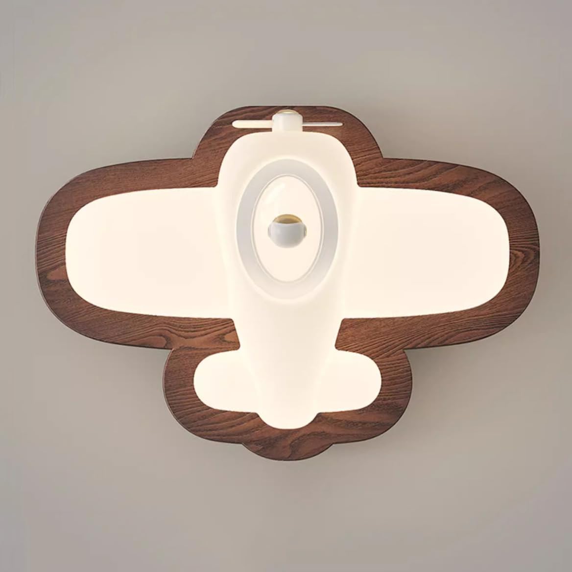 LED Wall Light Kids Room Wood Airplane Wall Sconce with Pull Chain Switch White Milk Shade Rustic Farmhouse Wall Mounted Lamp Mid Century Wall Sconce for Boys Girls Bedroom Children Nursery
