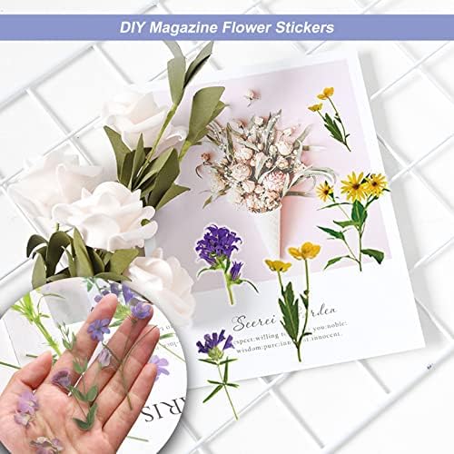 Flower Stickers, Floral Scrapbooking Vintage Stickers Transparent Decorative Scrapbook Plant Sticker Set Self-Adhesive for DIY Crafts Notebook 80 PCS