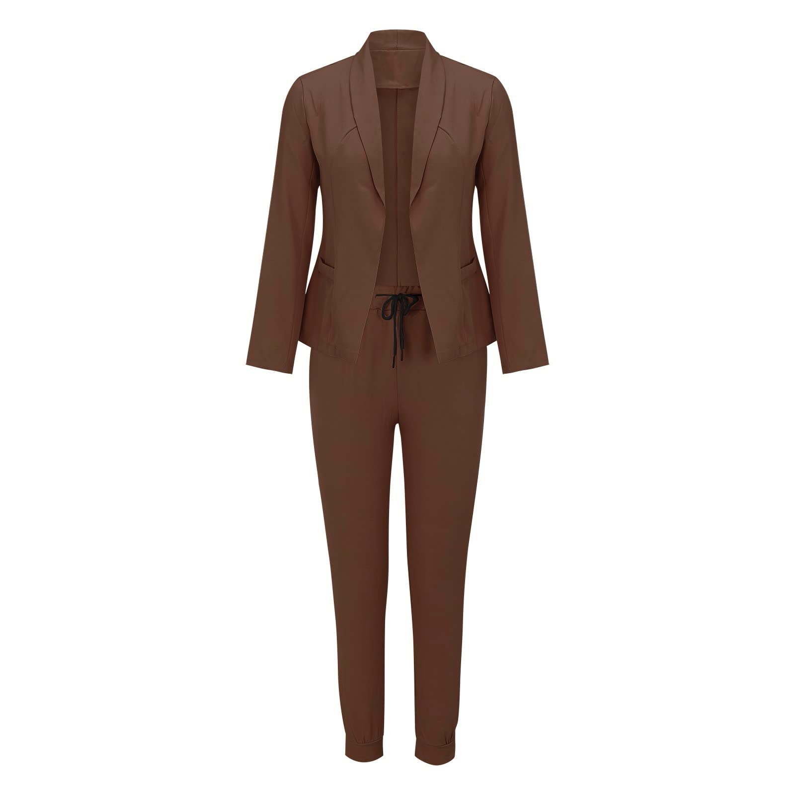 Générique Ensemble 2 Pièces Femme Coton Tunique et Pantalon Décontracté Manches Longues Coupe Droite Cordon de Serrage Fluide Uni Été Grande Taille A133