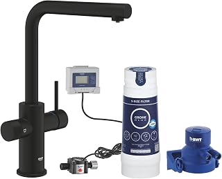 Grohe Blue Pure Minta - Grifo para fregadero de cocina, con filtro de 5 etapas, tamaño S y cuentalitros, color negro ultra mate