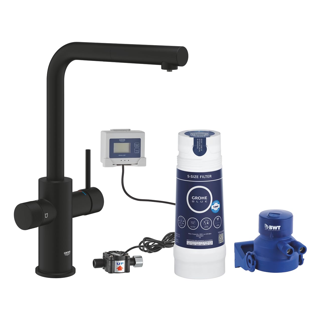 Grohe Blue Pure Minta rubinetto per lavello cucina, doccetta estraibile,con filtro 5 fasi taglia S e contalitri, nero ultra opaco