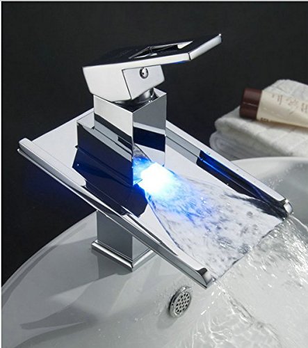 Robinet de lavabo contemporain cascade mitigeur haut de gamme avec technologie LED