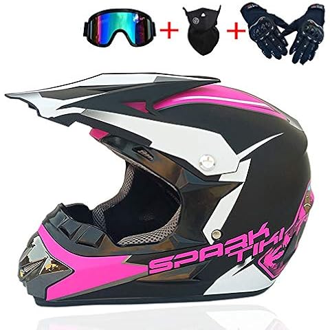 JCLDG Motocross Crash Helmet Adult Motorcycle Off Road Helmet ATV Dirt Bike MTB DH Racing Helmet Motorbike Cross helmet Gloves, Goggles Mask 4 Piece Set, for Teenage Men Women and Children,S Cover