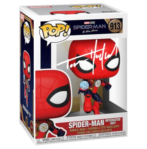Tom Holland Spiderman Integrated Suit #913 Facsimile Signed Reprint Laser Autographed Funko POP! Movies Marvel No Way Home Figurine with Protector Case