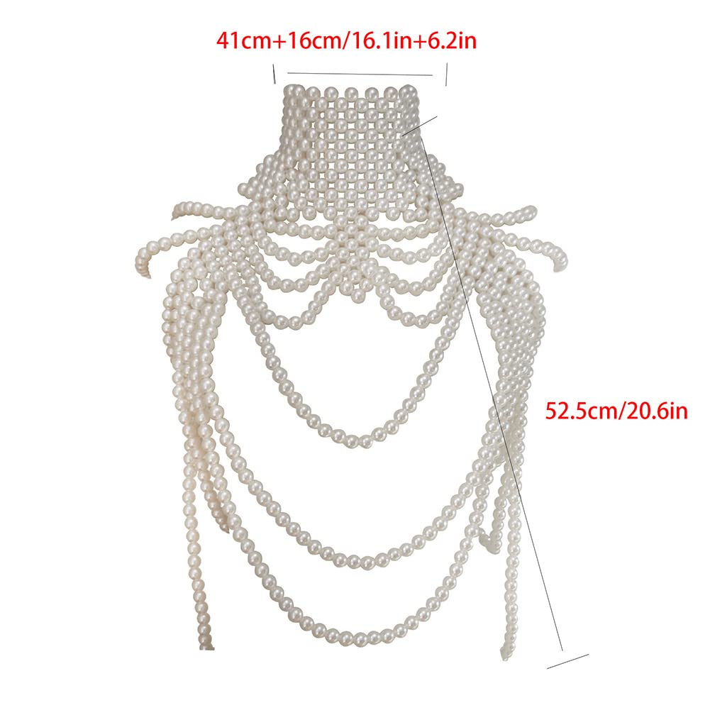 Katutude Körper Schulterkette Kabelbaum Perle Perlen Layered Schmuck Quaste Halskette Kragen Schulterkette Schal, Damen Perlen Kette BH Bikini Kette-Schulter Halskette