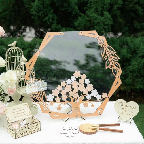 Image of Rustic Fall Wedding Guest Book Alternative, Maple Tree Leaf Drop Box