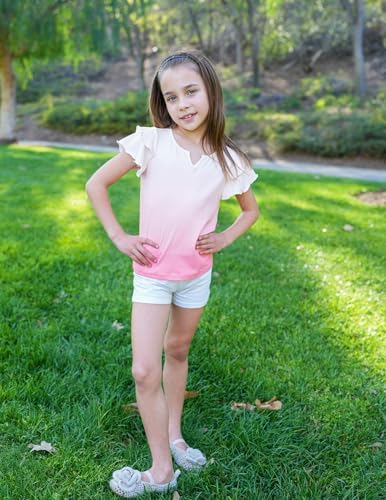 Arshiner Girls Short Sleeve Shirts Cute Little V Neck Double Layer Ruffle Tops Casual Summer Outfits Kids Clothes Pink 11-12 Years — view 4