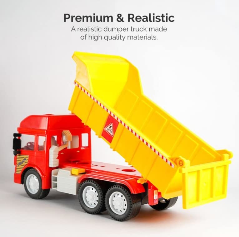 Image of Kid Unbreakable Friction Powered Engineering Dumper Construction Toy With Lift Up The Bucket Pull Back Vehicles Toys With Light & Sound Dump Truck For Boys And Girls
