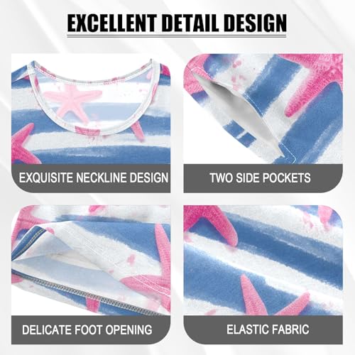 Pink Starfish Pattern Summer Cute Pajama Sets, Short Sets for Daily Wears and Sleep Wears4