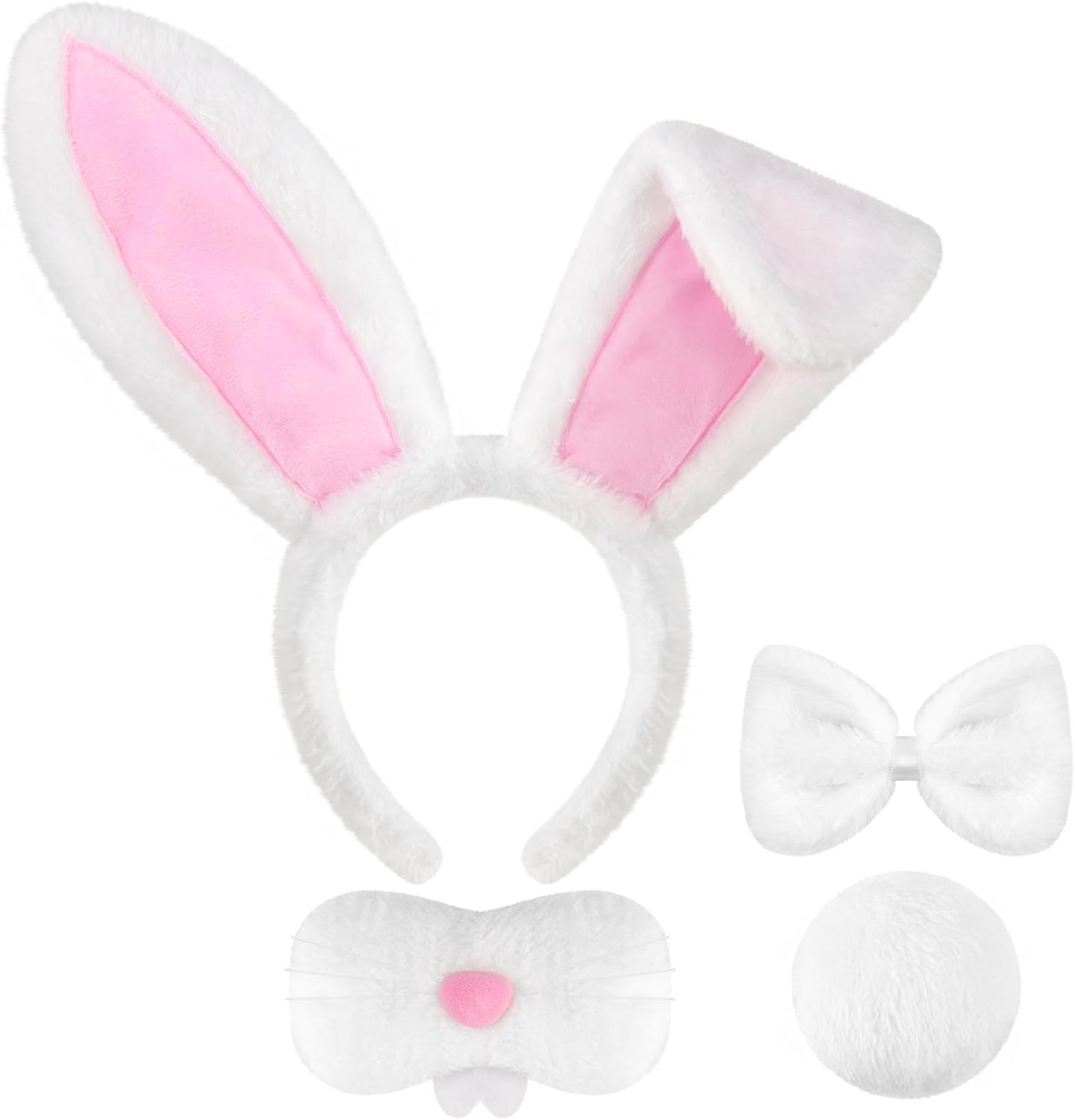 Easter Bunny Costume for Women - Plush Bunny Ears Headband, Bowtie, Nose, Tail Set - Party Cosplay Dress Up - Image 5