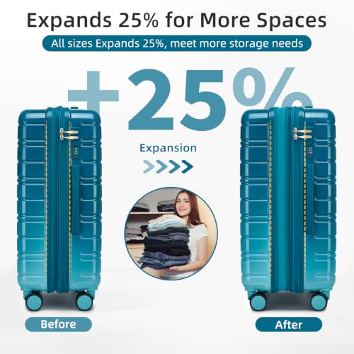 Image of LARVENDER Luggage Sets 5 Piece, PC+ABS Expandable Suitcases with Wheels | Suitcase Set for Women and Men|Checked Luggage|Carry On Luggage|Hardside Lightweight|Turbo Teal
