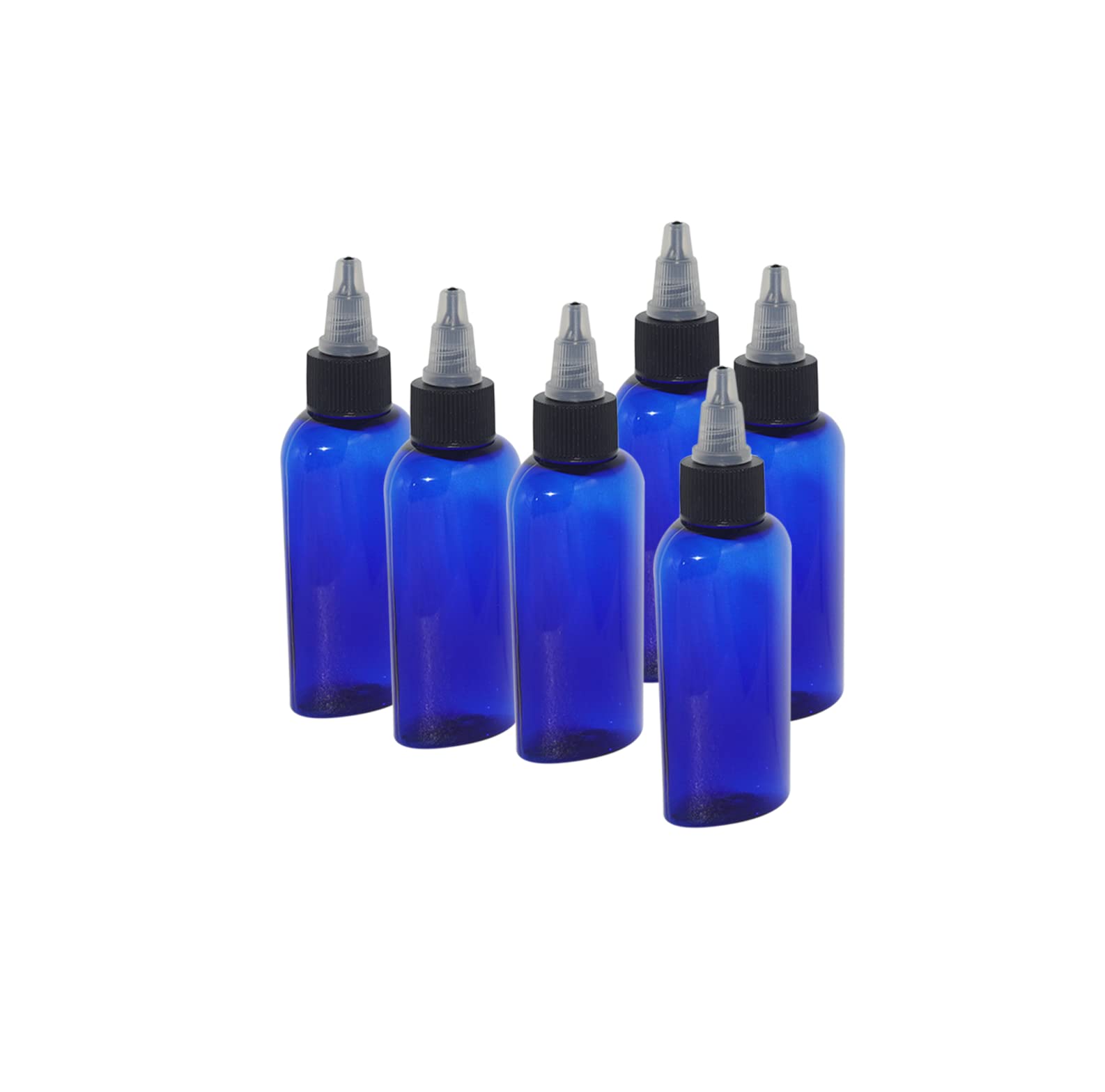 wolfmoon botanicals WM (Pack of 6) 2 oz Blue Refillable, Empty PET Plastic Oval Bottles with Twist-Open (Yorker) Closure (2 oz Blue Oval)
