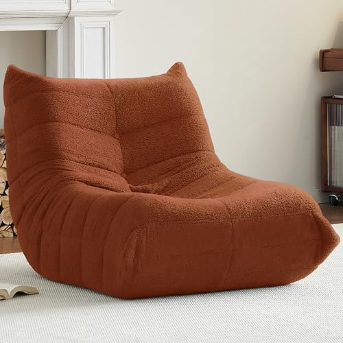 Image of Gazecaia Comfy Bean Bag Chair for Adults Teens | Fireside Floor Lounge Chair, Soft Teddy High-Resilience Memory Foam Bean Bag Couch with Non-Slip Base, for Living Room Bedroom Apartment Office, Orange