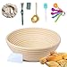 Produktbild Hjyokuso Runder Gärkorb für Brot, 22,9 cm, für 500 g Teig, natürlicher Rattan-Sauerteig, Gärkorb für Heimbäcker (mit Stoffeinlage, Teigschaber, Brotlamme, Ölbürste, Reinigungsbürste, Messlöffel-Set)