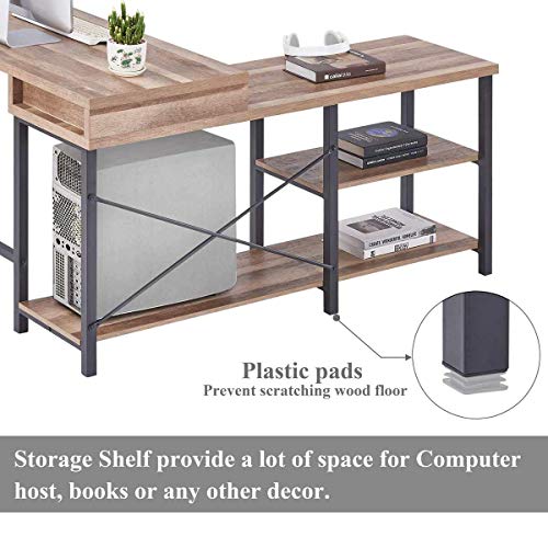 Bon Augure L Shaped Computer Desk With Storage Shelves, Reversible Industrial Corner Desks For Home Office, Farmhouse Computer Table Writing Desk Workstation (59 Inch, Vintage Oak) #TOP5