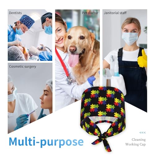 Image of Working Cap Scrub Cap with Sweatband Adjustable Unisex Women Tie Back Hat Nurse Surgical Caps