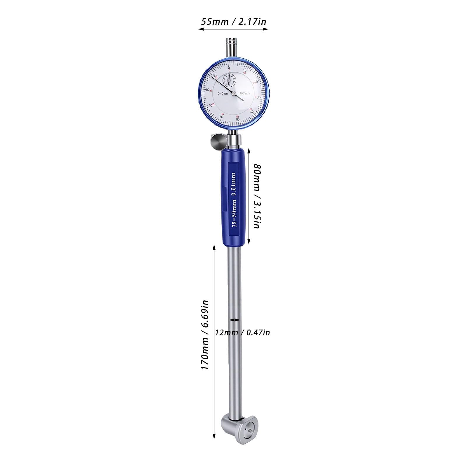 Fafeicy Calibro del Quadrante 35-50 Mm Precisione 0,001 Mm | Valore di divisione da 0,01 mm, strumento di misurazione del foro del cilindro con feedback a tre punti per la
