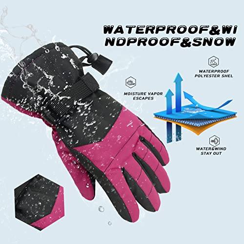 American Trends Kids Snow Gloves Waterproof Winter Gloves Ski Gloves For Boys Girls Cold Weather Outdoor Sports Snowboard Gloves Rose L #TOP4