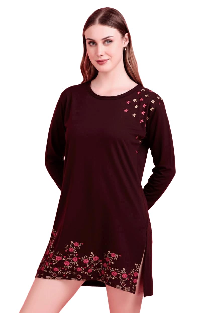 Women's Full Sleeves Kurti Style T-Shirt Nightdress with Pockets | M to 5XL-image-11