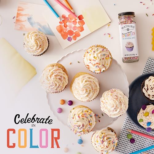 Image of Watkins Gourmet Decorating Sprinkles, Rainbow Nonpareils, Jar, 1 Count, 4.2 Ounce (Pack of 12)