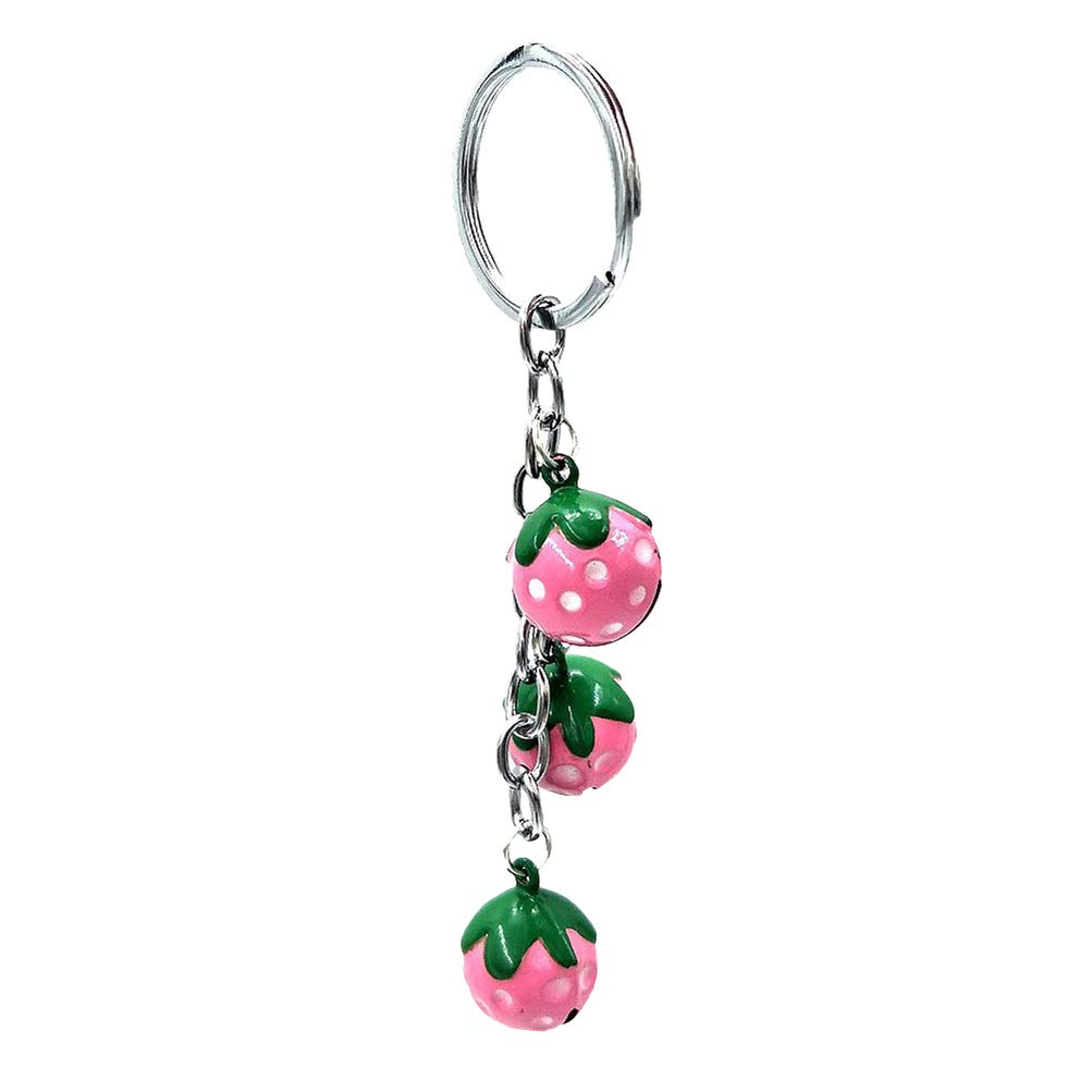 Besportble Boys Pink Strawberry Keychain Fruit Themed Hanging Bells Adorable Key Holder For Girl Cartoon Party Decorations