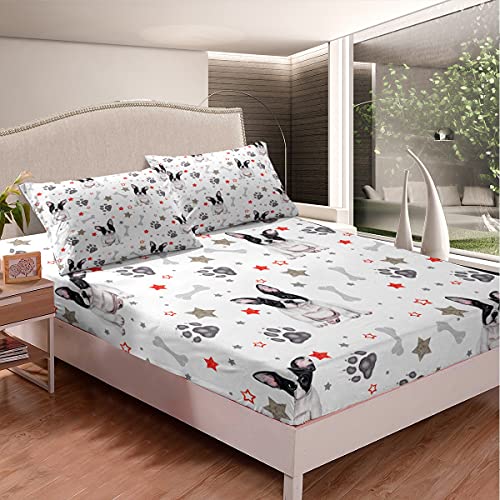 Set di lenzuola con bulldog francese, set di biancheria da letto per cani in 3D con tema animale, lenzuolo con angoli per bambini, ragazzi, ragazze, amanti dei cani, animali domestici, per letto king