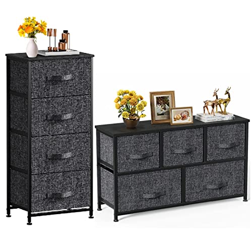 Pipishell Wide Fabric Dresser with 5 Drawers, 4 Drawer Tall Dresser