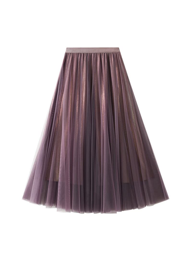 Dninmim Gonna a trapezio vintage da donna, a vita alta, in rete blu, viola, per feste di ballo e feste