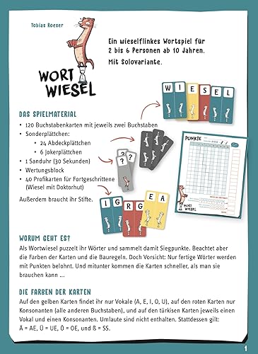 Wortwiesel – Das flinke Wortspiel: Schnelles Wörterspiel ab 10 Jahren. Wer kombiniert die Buchstaben am klügsten? Mit 160 Karten, Wertungsblock und Sanduhr